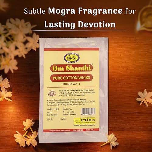Image of Cycle Pure Om Shanthi Cotton Wicks Mogra Watt Round | 60N | Round Cotton Wicks for Diya and Daily Puja