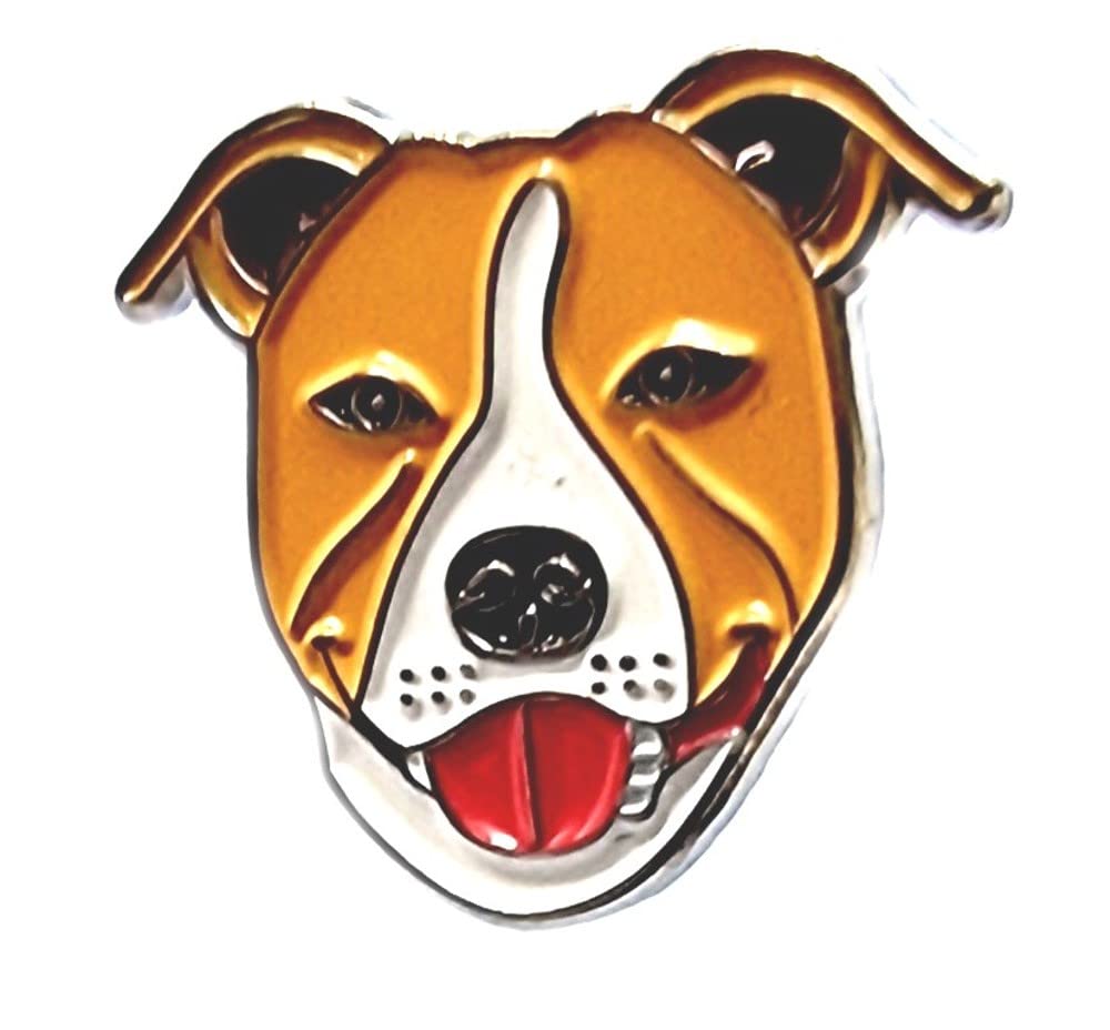 Metal Enamel Pin Badge Brooch Staffie Dog (Red/Tan/Brown & White Staffordshire Terrier)