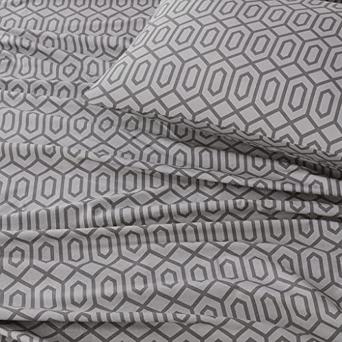 Comfort Spaces 100% Cotton Sheet Set Breathable, Lightweight, Soft with 14" Elastic Pocket Fits up to 16" Mattress, All Season Cozy Bedding, Matching Pillow Case, Queen Diamond Sliver 4 Piece