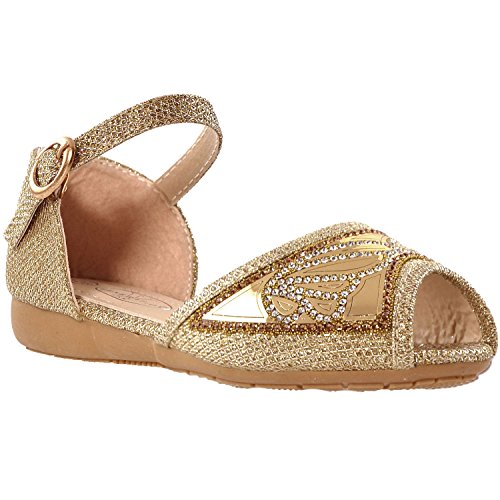 Generation Y Kids Girls Flats Sandals Peep Toe Buckle Strap Glitter Dress Shoes GY-KS-IVY-02