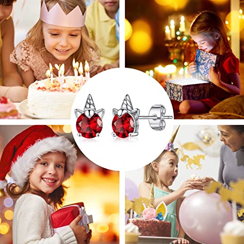 Unicorns Earrings Unicorns Gifts For Girls, 925 Sterling Silver October Birthstone Created Pink Sapphire Stud Earrings Valentines Day Birthday Jewelry Gifts For Girls Teen Girl Granddaughter Daughter #TOP6
