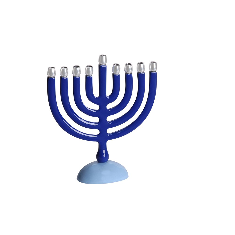 Israel Giftware Designs Aluminum Blue Menorah with Bright Aluminum Candle Cup Holders-Small