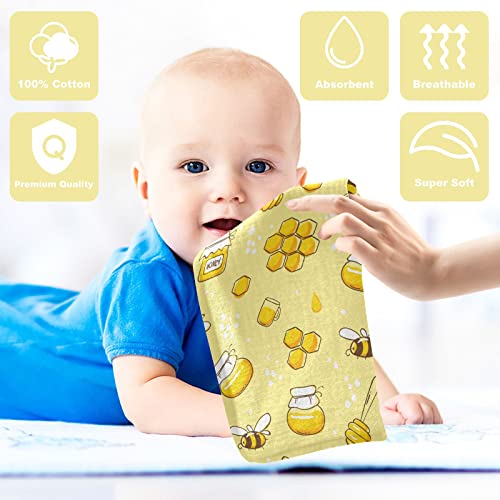 Image of Baby Washcloths Cotton Flying Bees Honey Baby Muslin Washcloths Soft Baby Face Towel for Newborn Infants Baby Wipes, 11.8 X 11.8 Inch, 5 Pack Yellow