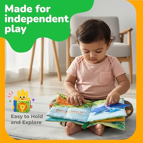 Image of Lifelong Dino Cloth Book for Babies | Non-Toxic & BIS Certified with Crinkle Pages | Busy Book with Dinosaur Peek-A-Boo Flaps | Sensory Toy Gift for Infants & Toddlers Age 6+ Months (LLCSAB02)