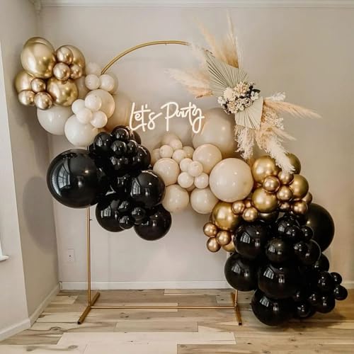 Image of Black White and Gold Balloons, 50pcs 12 Inch Black White Cream Beige Metallic Gold Helium Latex Balloon for Women Men Girl Birthday Wedding Bachelorette New Year Bridal Shower Party Decorations