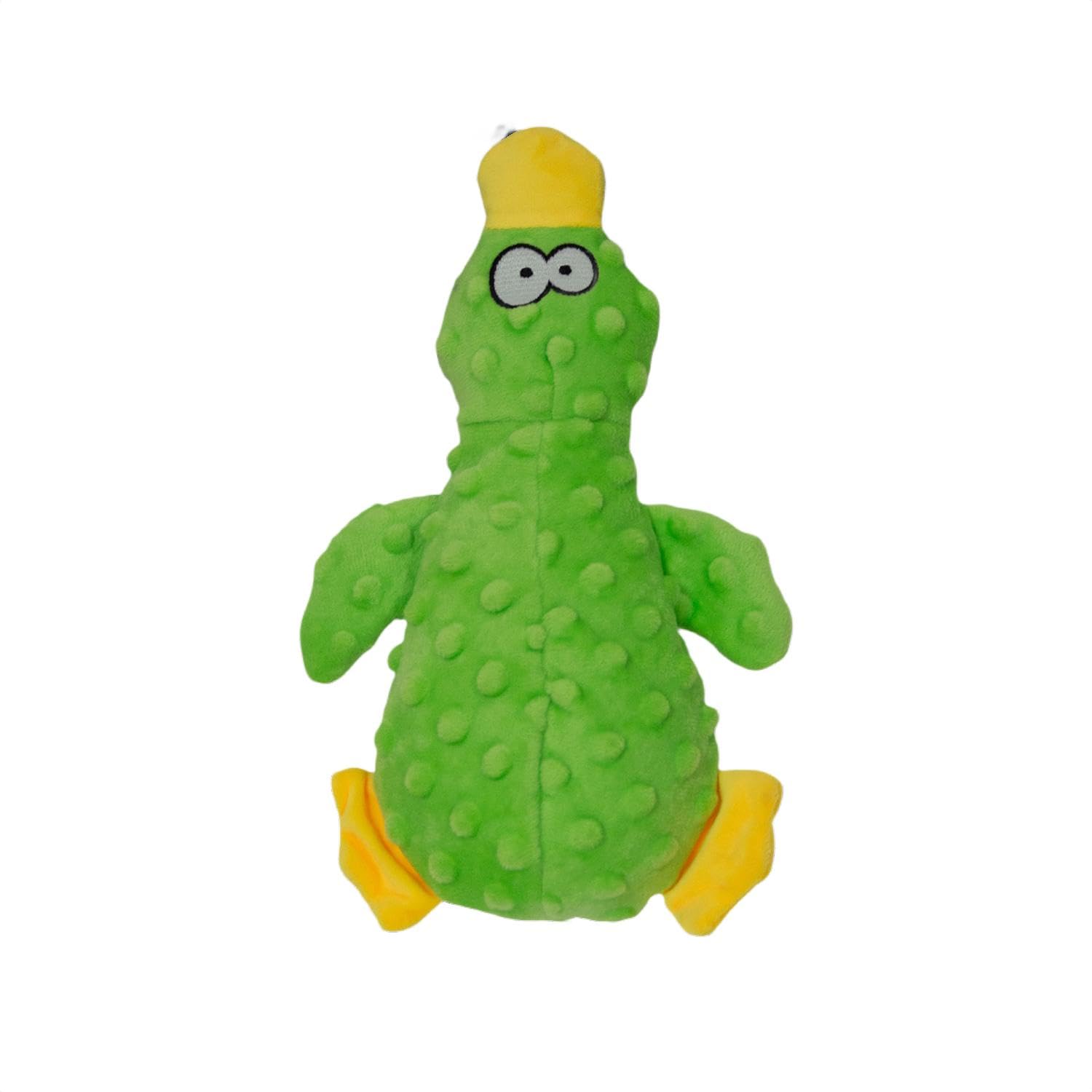 JACK AND VANILLA, Soft Plush Dog Toy Duck with Squeaker, Ideal for Small and Medium Dogs, 25 cm, Green, Bubble Plush