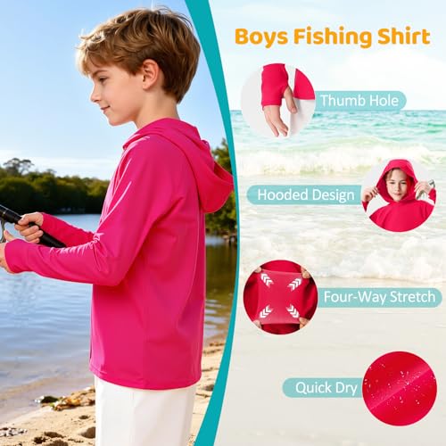 Image of Boys Rash Guard Toddler Swim Shirts Long Sleeve Kids Fishing Shirt UPF 50+ Sun Protection Swim Top with Thumb Hole
