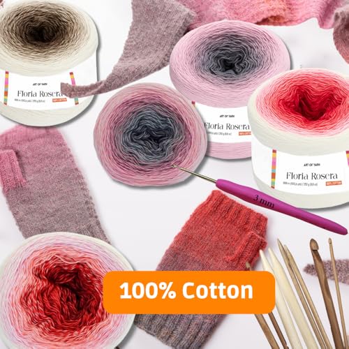Image of Floria Rosera Ombre 100% Cotton 250g (8.80oz) 1094 Yards Fine 1 Vibrant Multicolor Rainbow for Crochet Knitting Amigurumi Crafts Ideal for Spring Summer Projects Thick Soft