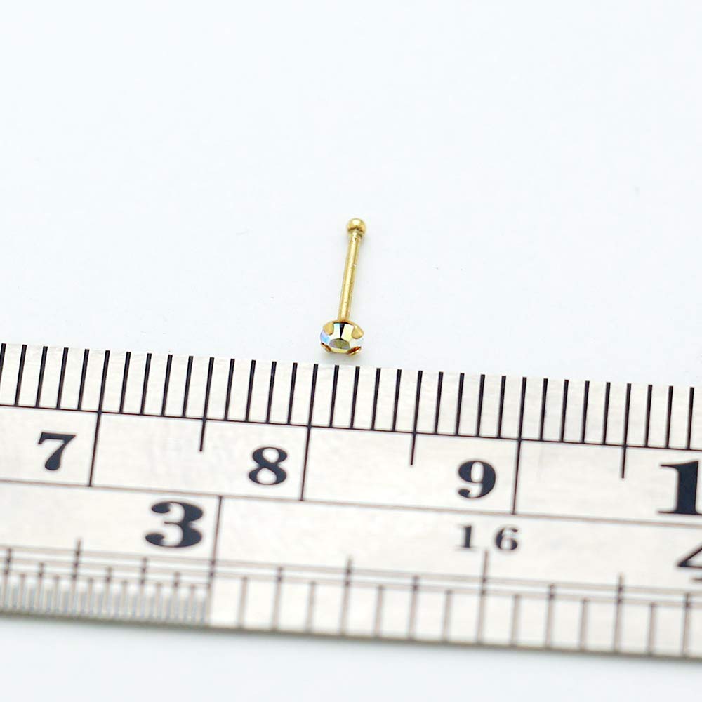 Monster Piercing - 14K Gold Echtgold | Nasenpiercing Nasenstecker Stud | Kristallstein | Stabstärke: 22G (0,6 mm) | Stablänge: 6mm | Steingröße: 1,5mm bis 2,5mm | Hypoallergen