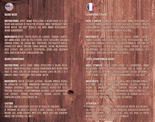 Viking Revolution Beard Wash & Beard Conditioner Set with Argan & Jojoba Oils - Softens and Strengthens - Natural Sandalwood Scent - Beard Shampoo with Beard Oil (17 oz)