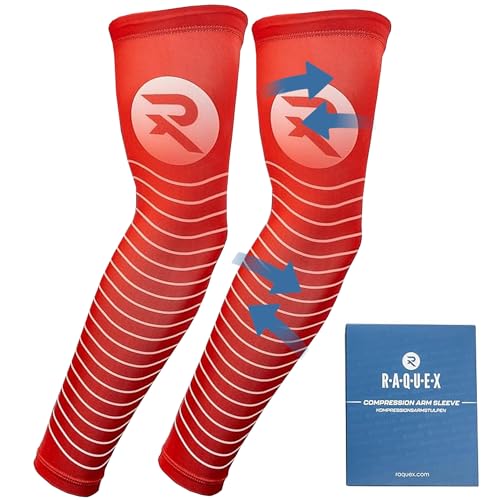 Raquex Sport Arm Compression Sleeves (2 Pack) - 5 Colours - Anti Slip Sleeves for Lower & Upper Arms & Elbow Support - Image 3