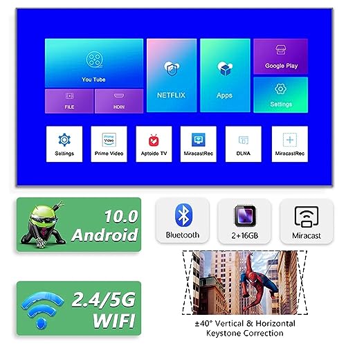 Image of TOPTRO ET31 720p Native Resolution Projector for Home 4K Support, 4000 Lumen (350ANSI) Android 10 WiFi BT 5.1 Inbuilt Netflix PrimeVideo Hotstar 3W Speaker HDMI USB 180 inch Max Display (White)