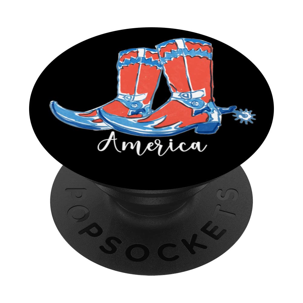 USA America Fourth of July Patriotic Country Cowboy Boots PopSockets Swappable PopGrip