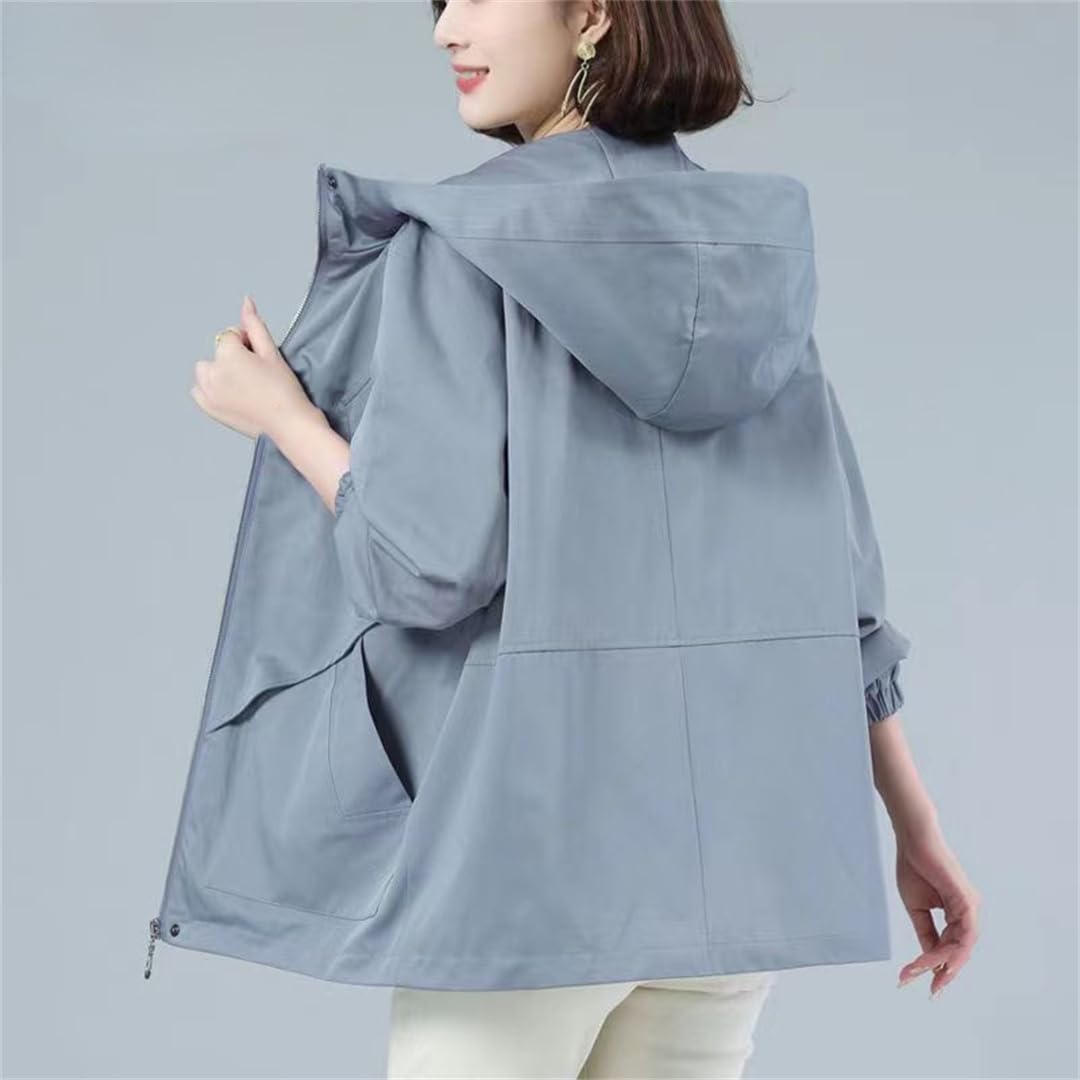 Primavera Autunno Trench Da Donna Di Media Lunghezza Con Fodera Con Cappuccio Giacca Larga Leggero Sottile