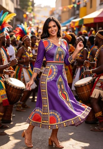 Image of VisiChenup African Print Dress for Women Casual Midi Dress