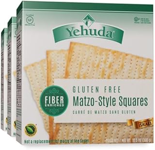 Yehuda Fiber Enriched Gluten Free Matzo Squares , 10.5oz (3 Pack) Imported from Israel, Kosher for Passover