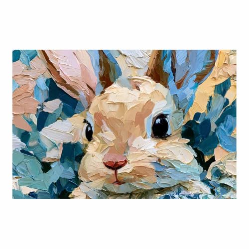 Toile lapin au couteau palette 40x60cm multicolore sans cadre pour deco salon