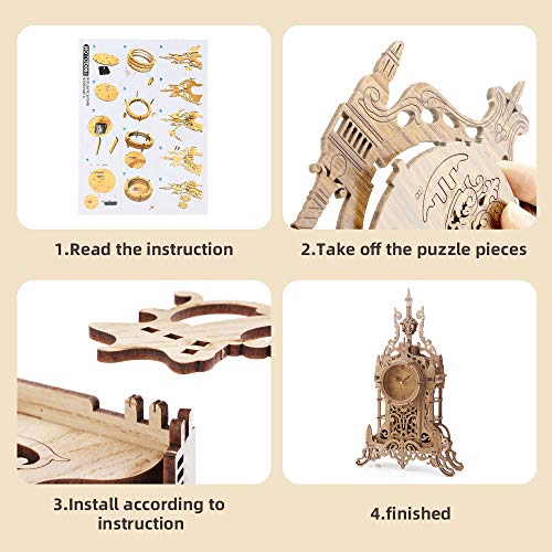 Amy&Benton 3D Wooden Puzzle Clock Model Kits for Adults- Tower Desk Clock