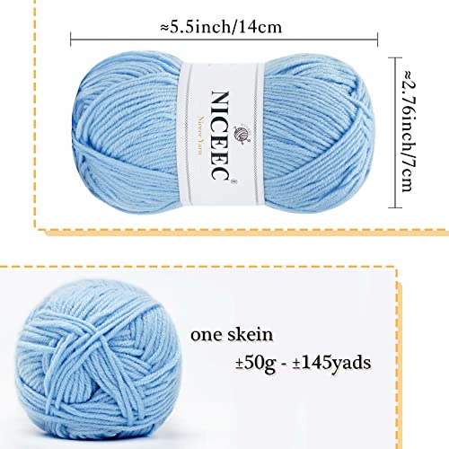Image of NICEEC 300g Soft Assorted Colors Yarn - Sport Weight,100% Acrylic, 4 Ply, Bonbons Yarn for Crochet & Knit, DIY Project Starter Kit for Kids or Adults(Total 870yds) - Aqua