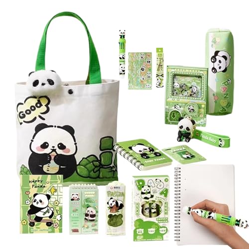 Genérico Kit de Papelería Adorable | Estuche Panda Con Marcapáginas Magnético Y Llavero | Incluye Borrador, Cuadernos, Bolígrafos, Reglas, Notas Adhesivas para Niños y Jóvenes