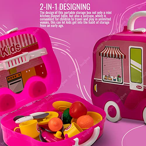 Image of Baybee Beauty Set Toys for Girls | Kids Makeup Set with Trolley Suitcase, Pretend Role Play Toys with Make up Table, Hair Accessories & Styling Tools, Portable Toy Set for Girls 3+ Years (Pink)