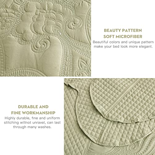 Image of Oversized King Bedspreads, Stitched Paisley, Sage Green