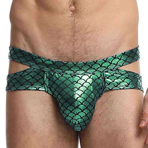 AGJGFM Men Shiny Fish Scale Print Briefs Sexy Low Waist Bulge Pouch Thongs Underpants Bikini Underwear, Medium2