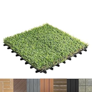 WPC tegels, 30×30 cm, terrastegels, kliktegels, balkontegels in hout, natuursteen & kunstgras, vloerbedekking voor balkon & terras, weerbestendig (gras ontwerp)