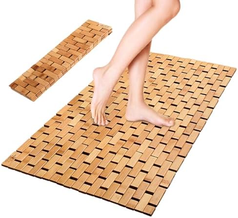 Tapis de Douche en Bambou 40x60 cm, Tapis Antidérapant pour Salle...