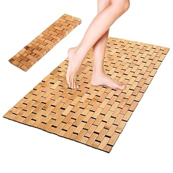 Foto di Focenat Tappeto da Bagno in Bambù 40x60 cm, Tappetino Antiscivolo Resistente all’Umidità, Mat per Doccia in Legno per Vasca, Doccia, Porta