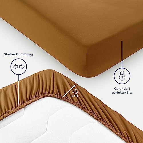 Blumtal® 2er Set Spannbettlaken 200x200x30cm aus Microfaser - Oekotex zertifiziertes Bettlaken Spannbettlaken in Pumpkin Spice - Braun – Ansicht 3