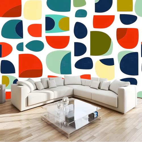 400 x 280 cm Papel pintado fotográfico efecto 3D, Patrón Retro Semicírculo Simple Fotomurales Tejido No Tejido Murales Fotográfico Moderno Decoración de Paredes para salón o dormitorio, Color