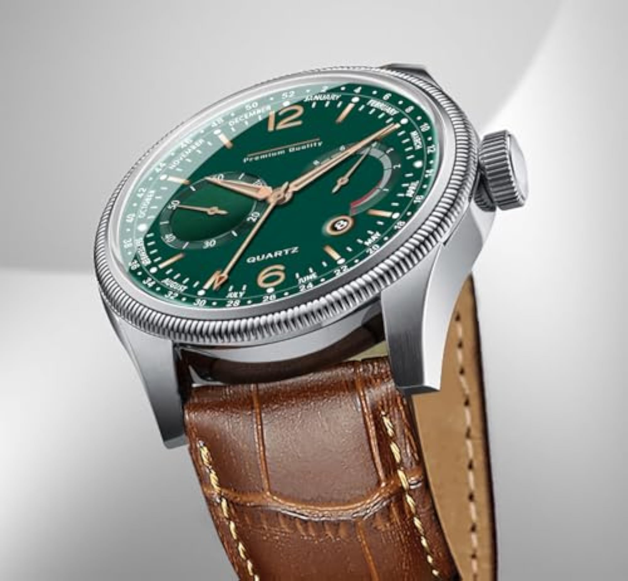 Men's 3D Glass Date Display Dial Leather Belt Watch, Unique
