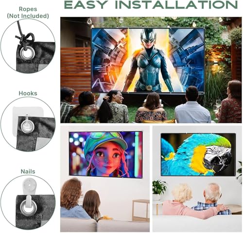 Image of AAJK Alr Outdoor Projectior Screen, 4K Movie Projector Screen 16:9 HD Foldable Anti-Crease Portable Projector, Movies Screen for Home Theater Outdoor Indoor
