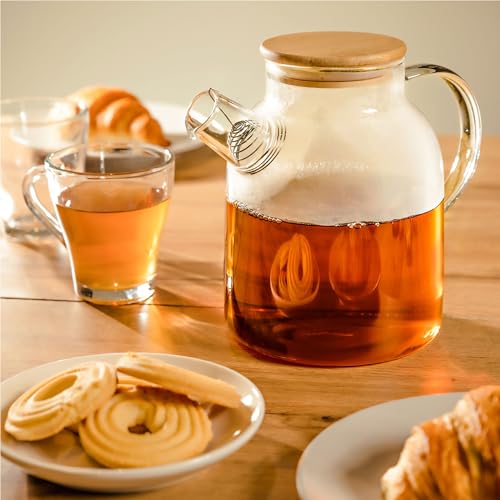 Cosumy Teekanne aus Glas mit Bambusdeckel, 1,5 Liter