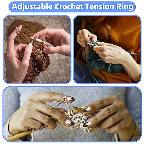 Image of 10 Pcs Crochet Ring - Adjustable Finger Yarn Guide Knitting Tension Rings for Crocheting Cat Women Silver Style 2