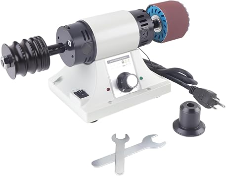 Leather Edge Burnisher Polisher 350W 0-8000RPM Adjustable, 110V Burnishing Machine with 6 Sanding Sleeves, Grinding Wheels & Tool Kit for Shoemakers, Leather Craft, DIY Projects