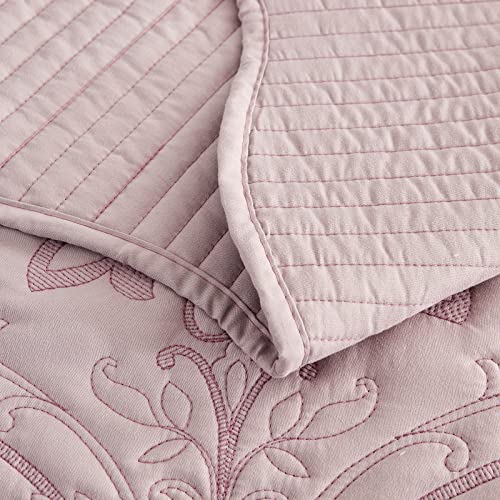 Chixin Oversized Bedspread Coverlet Set King Size - Lightweight Bedding Cover - Beautiful Stitching - 4 Piece Reversible Bedspread - Gorgeous Damask Paisley Pattern (King, Pale Rose) #TOP7