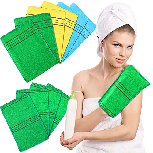 10 Pieces Korean Exfoliating Mitt Asian Exfoliating Bath Washcloth Body Scrub Mitt Shower Washcloth Double Sided Exfoliating Cloth Gloves Dead Skin Towels Italy Japanese Spa Wash Cloth (Multi Color)