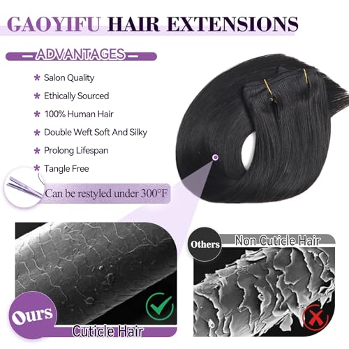 Image of Clip in Hair Extensions Real Human Hair 24 inch 120g /4.2oz Straight Seamless Invisible Human hair Extensions Clip ins for Women Double Weft 8pcs #1B-Natural Black