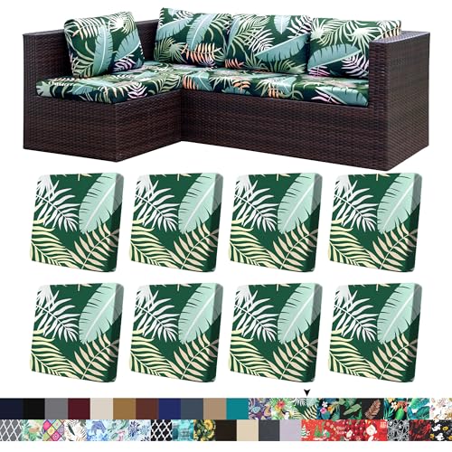 Image of 8Pcs Stretch Patio Cushion Covers,Outdoor Couch Covers Replacement,Outdoor Couch & Sofa Slipcovers,for Patio Furniture Cushion Covers,Washable Reusable Furniture Protector (Green Forest, Cover Only)