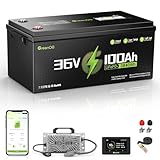 36V 100Ah Lithium Golf Cart Battery, 36V LiFePO4 Battery, Built-in 200A BMS, Golf Cart Batteries with Bluetooth APP & LCD Monitor, 43.8V 20A Charger, Max with 7.68kW Output, 1000A Peak Current