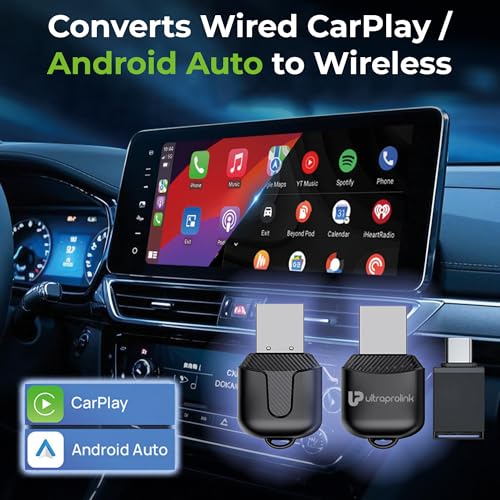 Image of UltraProlink DriveLink| Android Auto /CarPlay Adapter| 2in1 Wireless Car Receiver|Wifi 5.8GHz & Bluetooth 5.2 Connectivity| Only for Cars with OEM Pre-Installed Wired Android Auto /CarPlay |UM1221|Black