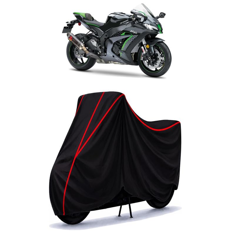 Image of Ninja ZX-10R SE Water Resistant Bike Cover for All Motorcycles & Rain | Heavy Duty Taffeta Fabric | UV Protection, Dustproof, Scratchproof | All Weather Two Wheeler Body Cover with Elastic Bottom