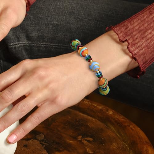 Ross-Simons Italian Multicolored Murano Glass Bead Bracelet With 18kt Gold Over Sterling. 7 inches2