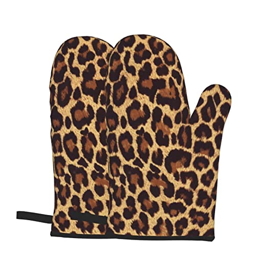 Leopard Print Leopard Print Oven Mitts Non-Slip Heat Resistant Soft Cotton Lining Kitchen Gloves For Cooking Baking Bbq #TOP2
