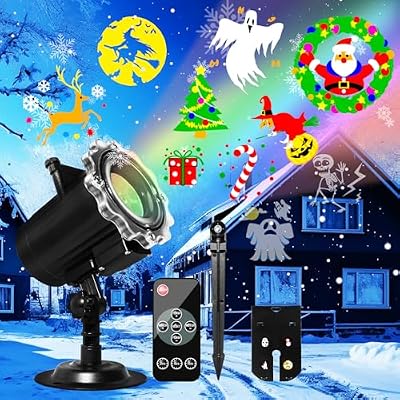 Halloween Decoration,MOSSNDAR Halloween Christmas Projector Lights Outdoor,64 HD Patterns Holiday Projector Light with Remote Control,Waterproof Landscape Lamp Projector for Garden Party Xmas New Year