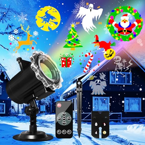 MOSSNDAR Decorazioni Halloween, Proiettore Halloween Natale Esterno Interno, 16HD Multi Festival Slides Luci Natale,...