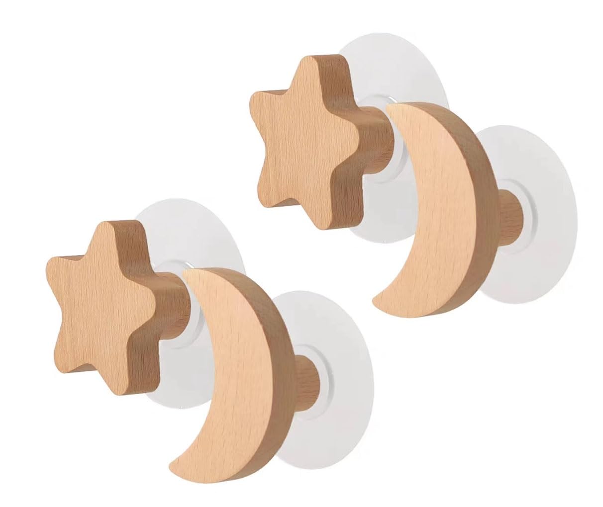 Selbstklebende Haken und Wandaufhänger, 3 Stück, Holz-Wandhaken, dekorative Hut-Kleiderhaken, Stern-Mond-Form, Haken zur Wandmontage, Kleiderhaken, Einzel-Organizer, Handtuchhaken, Kleiderbügel for Zu