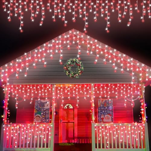QITONG Red and White Icicle Lights for Outside, 33ft 400